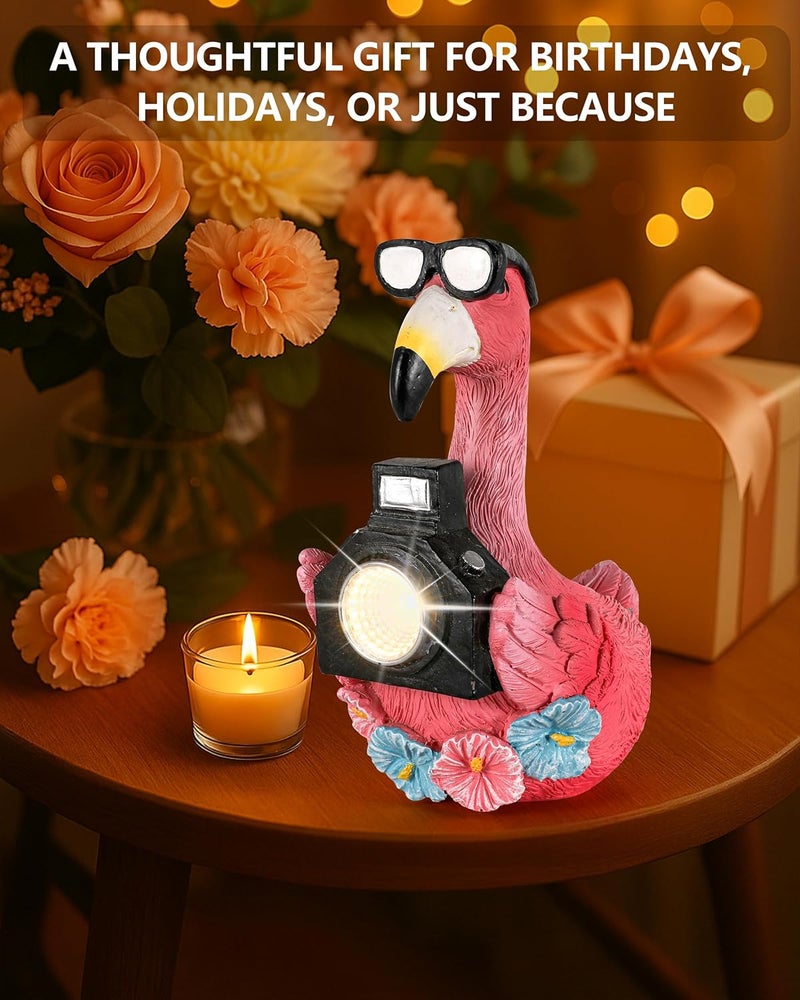 GoGnome Solar Flamingo Garden Statue with Camera Light – 5.5in Tall Solar Powered Outdoor Figurine for Yard, Patio, Balcony – Funny Garden Decor, Gift for Women (Flamingo) - Image 5